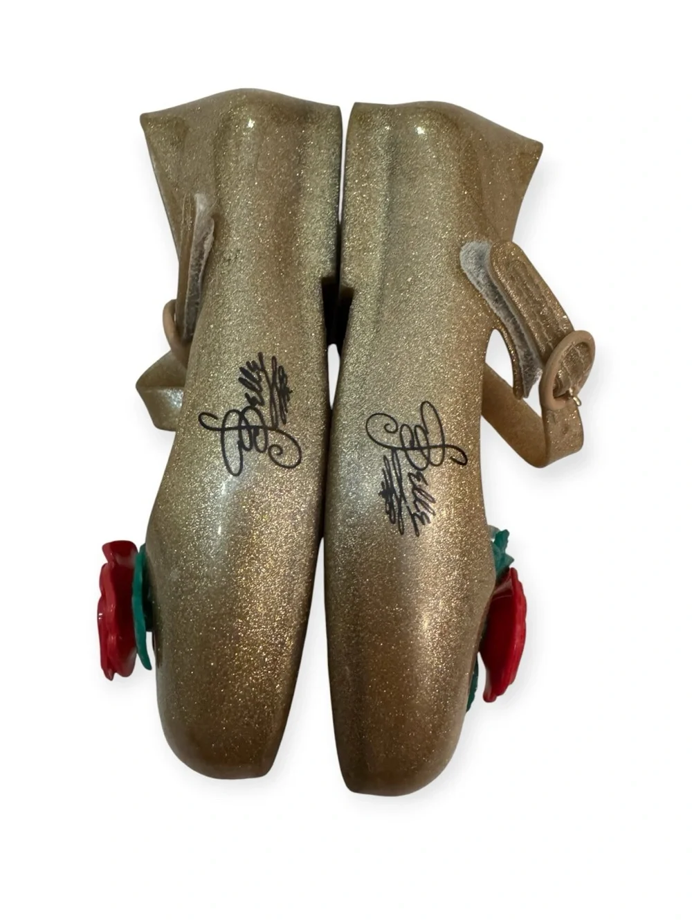 Mini Melissa x Disney Belle Gold Glitter Rose Mary Jane Shoes Toddler 9